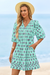 Wenrine Womens Lake Green 3/4 Lantern Sleeve Babydoll Mini Dress