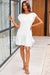 Wenrine Womens White Ruffle Hem Mini T Shirt Dress