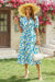 Wenrine Womens Blue Floral Swing Flowy Midi Beach Dress
