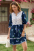 Wenrine Womens Navy Floral Puff Patchwork Shirt Dresses