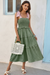 Wenrine Womens Green Smocked Tie Shoulder Maxi Dress