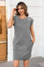 Wenrine Womens Dark Grey Cap Sleeve Crewneck T-Shirt Dress