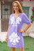 Wenrine Womens Violet Puff Floral Print Button Shift Dresses