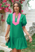 Wenrine Womens Green Puff Sleeve Mini Dress with Pockets