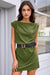 Wenrine Womens Army Green Cap Sleeve Removable Belt Mini Dresses