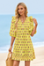 Wenrine Womens Yellow 3/4 Lantern Sleeve Babydoll Mini Dress