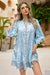 Wenrine Women's Blue Floral Boho Shirt Dresses