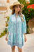 Wenrine Women's Lake Blue Floral Boho Shirt Dresses