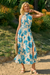 Wenrine Women's Blue Floral Halter Tie Back Maxi Sundress