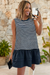 Wenrine Womens Dark Blue Striped Tank Mini Shirt Dress