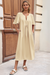 Wenrine Womens Beige Flutter Side Slit Pleated Maxi Dress