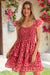 Wenrine Women Red Ruffle Layered Swingh Babydoll Sundress