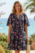 Wenrine Womens Black Flutter Floral V Neck Mini Dress