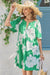 Wenrine Womens Green Flutter Floral V Neck Mini Dress