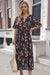 Wenrine Womens Black Flutter Floral Side Slit Pleated Maxi Dress