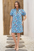 Wenrine Womens Blue Floral Puff Sleeve V Neck Dress