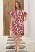 Wenrine Womens Red Floral Puff Sleeve V Neck Dress