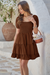 Wenrine Womens Coffee Smocked Off Shoulder Ruffle Babydoll Dress