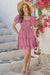 Wenrine Womens Pink Smocked Off Shoulder Ruffle Babydoll Dress