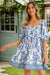 Wenrine Womens Blue Floral High Waisted Babydoll Dresses