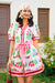 Wenrine Womens Pink Floral Button Down Dress with Belt