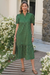 Wenrine Womens Green Floral Puff Button Ruffle Midi Dress