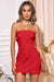 Wenrine Women's Red Sexy Mesh Ruffle Bodycon Dress