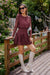 Wenrine Womens Burgundy Lace Mini Dresses