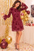 Wenrine Womens Burgundy Floral Long Sleeve Party Dress