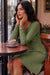 Wenrine Womens Army Green Embroidery Ribbed Dresses