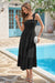 Wenrine Womens Black Smocked Tie Strap Ruffle A Line Dress
