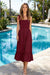 Wenrine Womens Burgundy Smocked Tie Strap Ruffle A Line Dress