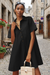Wenrine Womens Black Oversized Button Up Collared Mini Dress