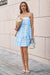 Wenrine Womens Sky Blue Plaid Spaghetti Strap Sundress