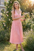 Wenrine Womens Pink Halter V Neck Corset Maxi Dresses