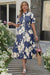 Wenrine Womens Navy Floral Button Down Collared Shirt Dress