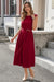 Wenrine Womens Burgundy Belted Elegant Cocktail Dress