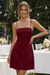 Wenrine Womens Burgundy Spaghetti Strap Satin Smocked Ruched Dress