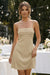 Wenrine Womens Apricot Spaghetti Strap Satin Smocked Ruched Dress