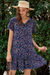 Wenrine Womens Black Floral Ruffle Short Sleeve T-Shirt Dresses