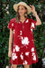 Wenrine Womens Red Floral Ruffle Short Sleeve T-Shirt Dresses