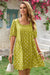 Wenine Womens Green Dot Puff Oversized Pleated Babydoll Dresses
