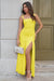 Wenrine Women's Yellow Spaghetti Strap Mesh Bodycon Cocktail Dresses