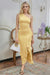 Wenrine Women's Light Yellow Mesh Bodycon Split Hem Cocktail Dress