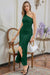 Wenrine Women's Dark Green Mesh Bodycon Split Hem Cocktail Dress