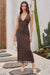 Wenrine Womens Brown Polka Dot Bodycon Cocktail Maxi Dress