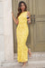 Wenrine Womens Yellow Floral Mesh Sleeveless Slit Bodycon Maxi Dress