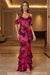 Wenrine Womens Red Floral Spaghetti Strap Mermaid Bodycon Dress