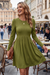 Wenrine Womens Army Green Long Sleeve Mini Dresses