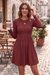 Wenrine Womens Brick Red Long Sleeve Mini Dresses